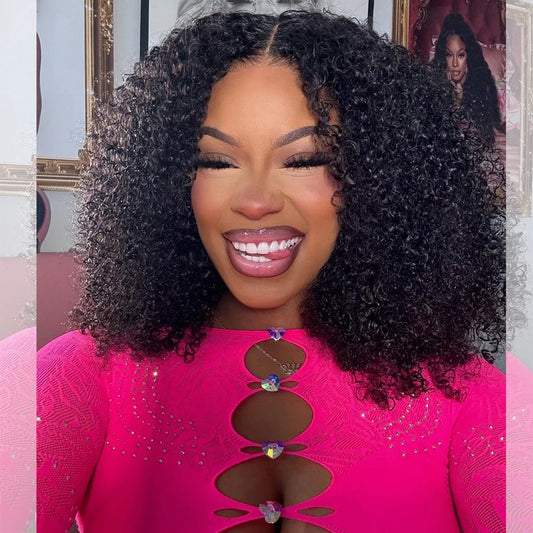 210% Invisible Glueless Kinky Curly Wig